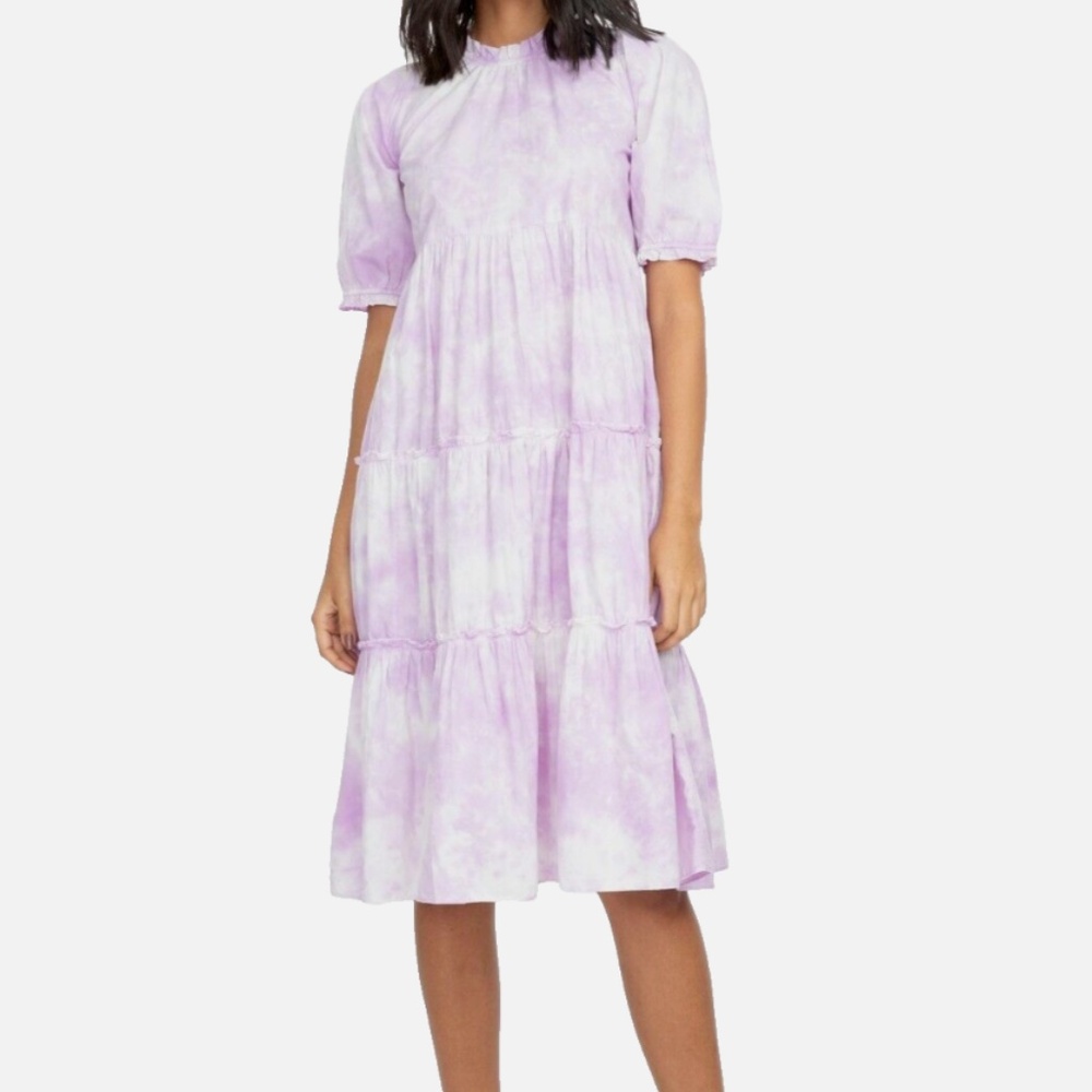 Generation Love Christie Tie Dye Ruffle Tiered Midi Cotton Dress Lilac Sz S